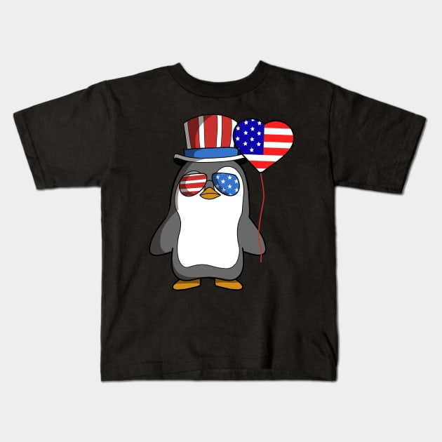 Patriot Penguin American Independence Day July 4th shirt Kids T-Shirt by TheBeardComic